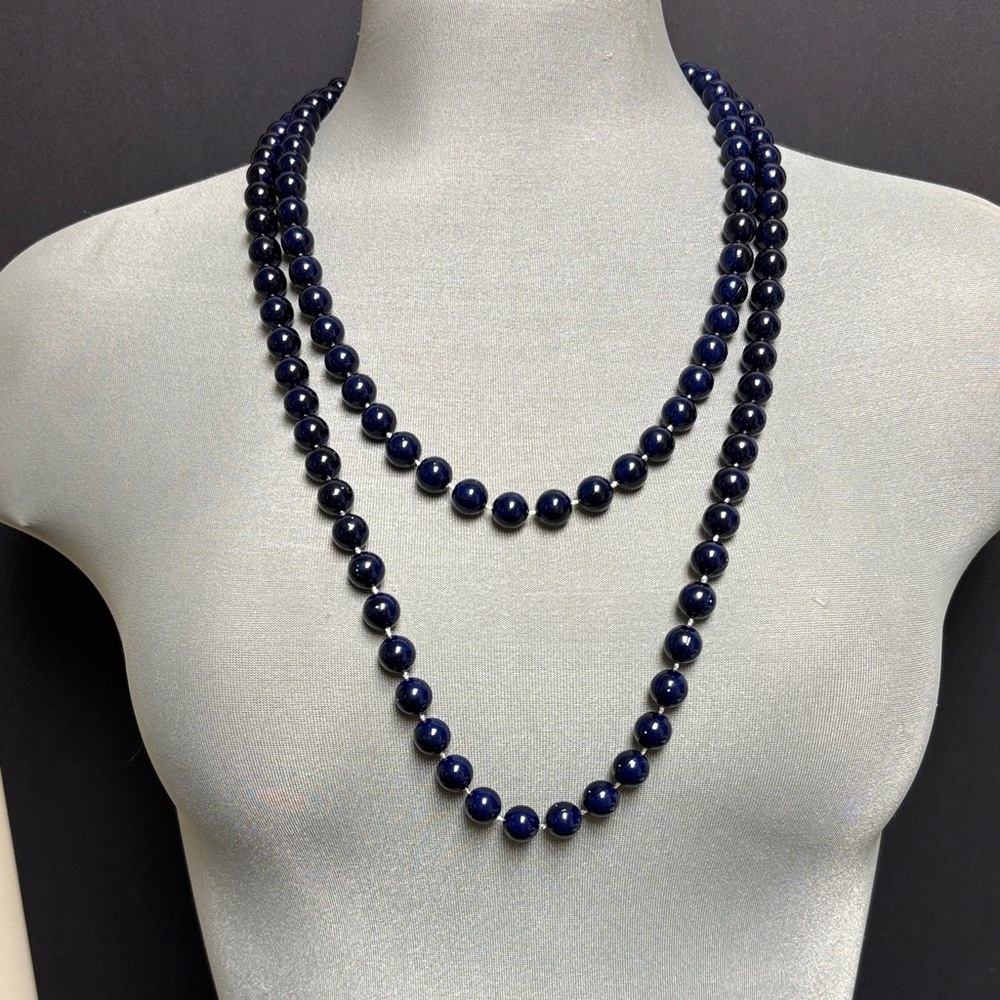 Vintage Long Black/ Navy Blue Bead Necklace